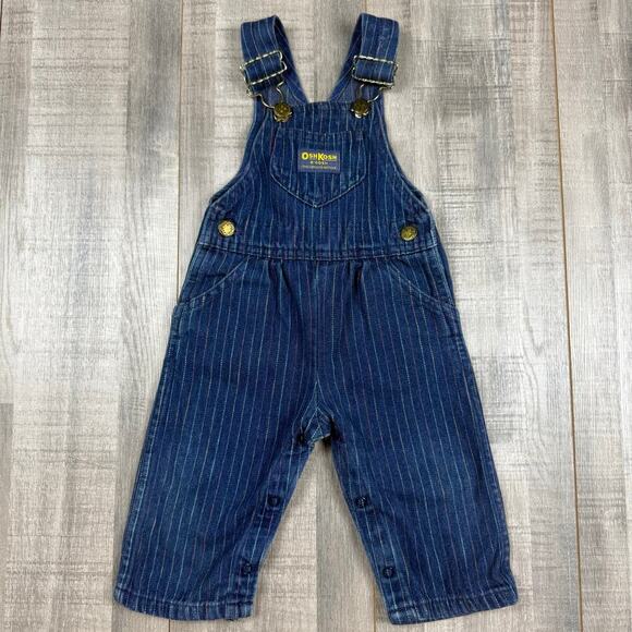 VTG OshKosh B'gosh Vestback Baby 12‎ months Blue Striped USA Made Bib Overalls - Picture 2 of 11